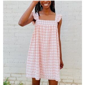 Storia Plaid Gingham Babydoll Dress Sz S